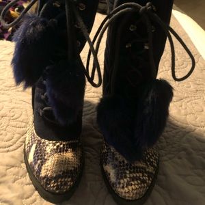Navy blue boots with snake skin toe worn twice